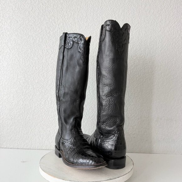 Rod Patrick Womens Cowboy Boots Black Caiman Leather Size Left 9.5B Right 10B - Picture 1 of 13